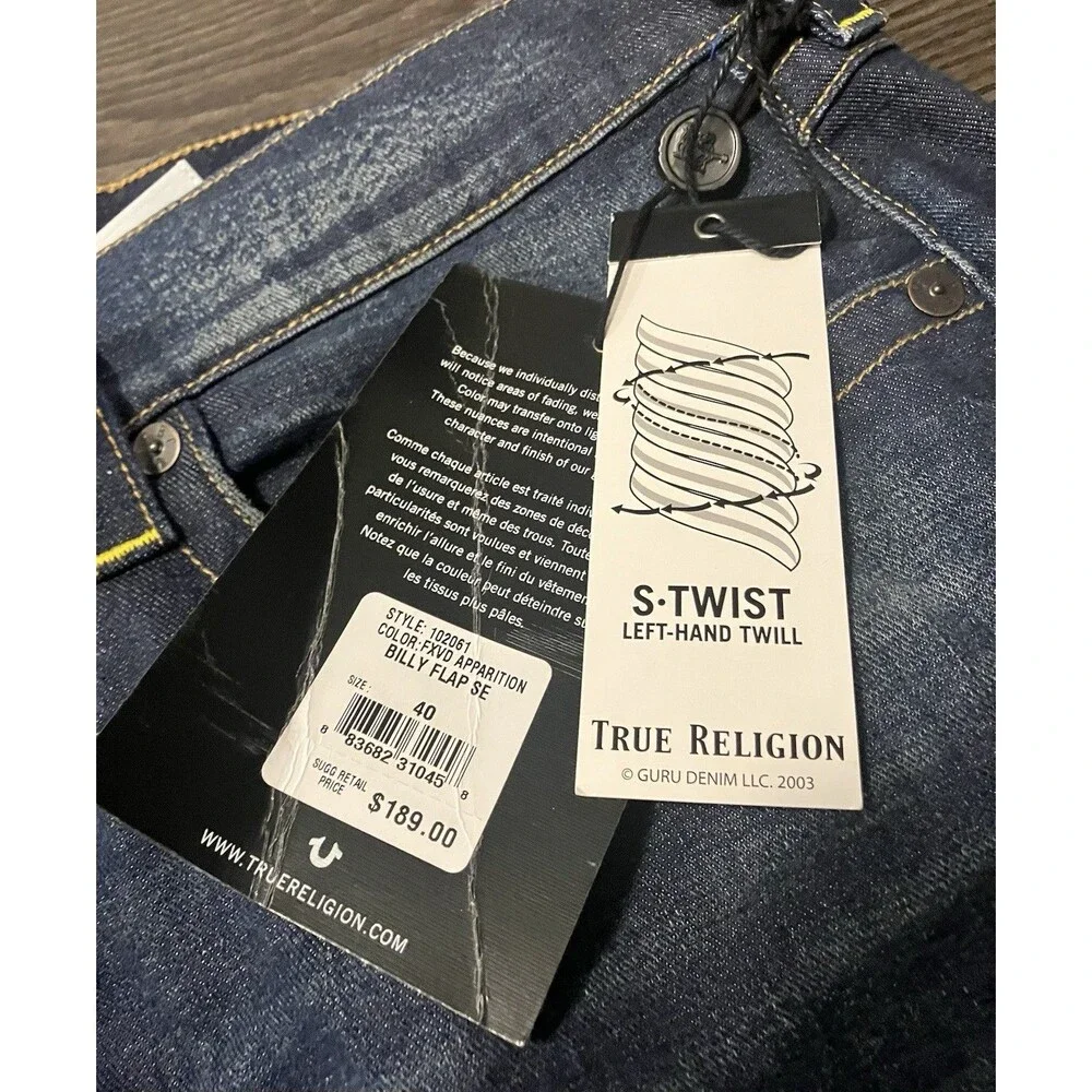 NEW True Religion Men’s Billy Relaxed Bootcut Jeans Pocket Flaps Blue Sz 40x33